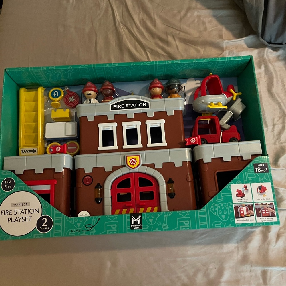 Fire Station Playset for Kids - Brown and Red